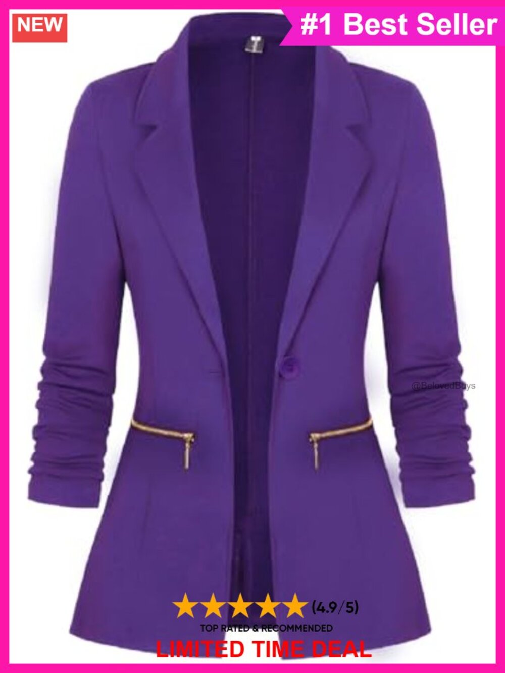 Womens Stretch Blazer Long Sleeve Notch Lapel Button Work Office Suit Jacket
